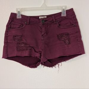 Mudd Maroon Distressed Jean Shorts
